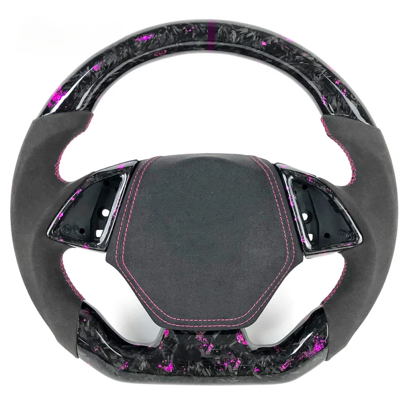 For Chevrolet C7/Silverado/GMC Cruze/Camaro Custom Purple Powder Forged Carbon Fiber Black Suede Leather Steering Wheel