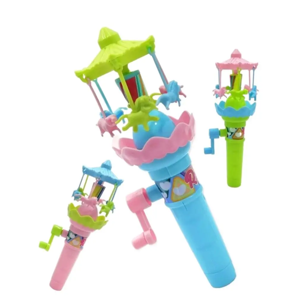 Boys Girls LED Lights Hand Cranked Rotating Toy Interactive Glowing Merry-Go-Round Toy Manual Plastic Carousel Toy Student