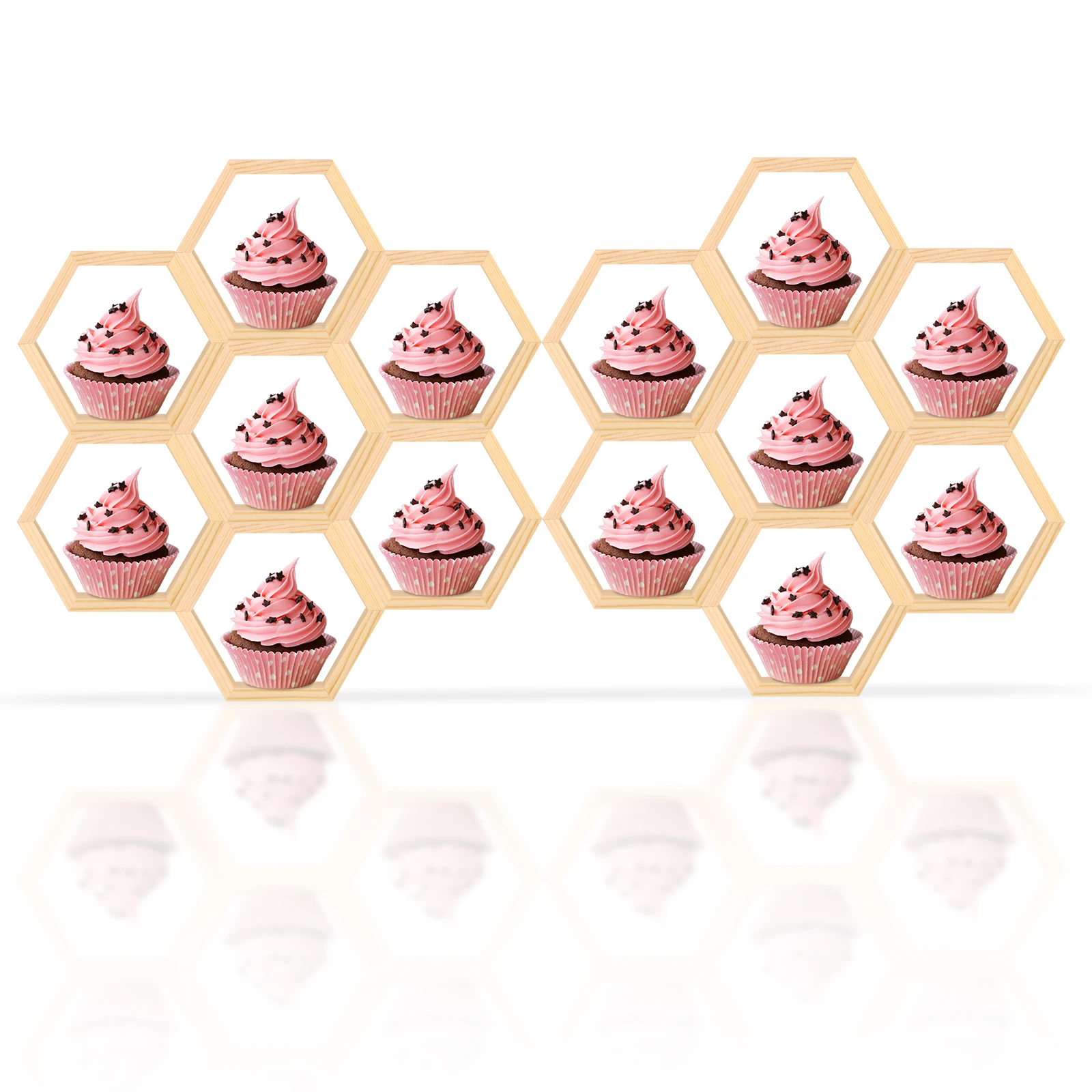 12 Pcs Wooden Hexagonal Cupcake Stand DIY Farmhouse Honeycomb Cupcake Shelves for Wedding Baby Shower Birthday Party Decor
