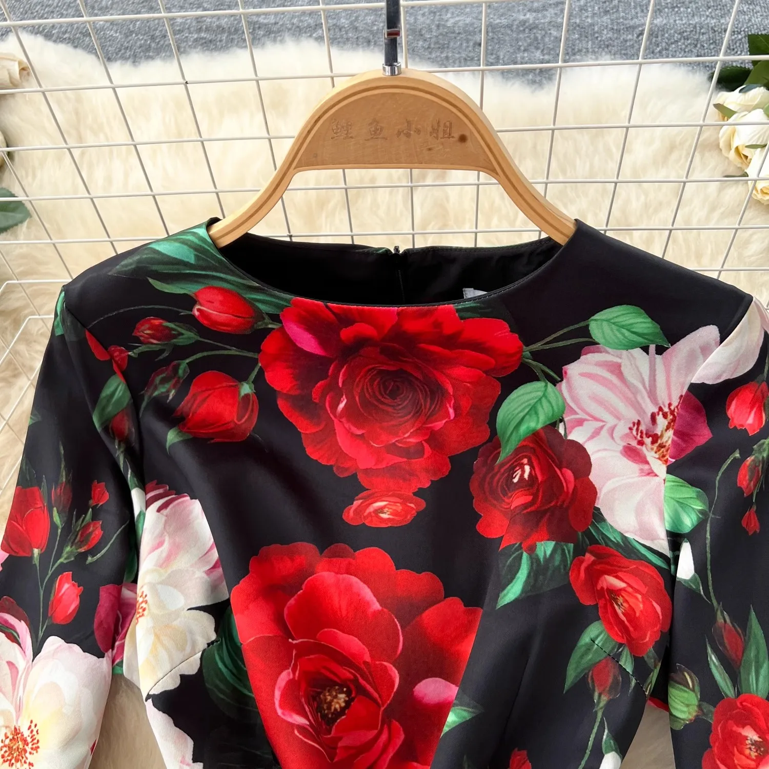 Pista de verão elegante lindo pacote de flores hip split vestido feminino o-pescoço manga longa magro high street bodycon vestido de festa