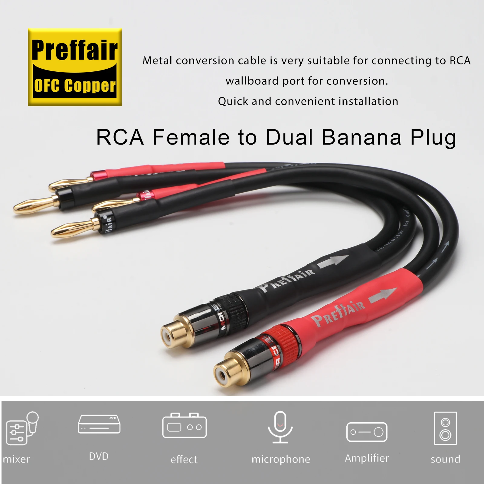 High-end RCA Female Plug to Banana Plugs Cable 15cm 20cm HiFi Audio Jumper Cable Amplifier Speaker Adapter Cable Banana Speaker