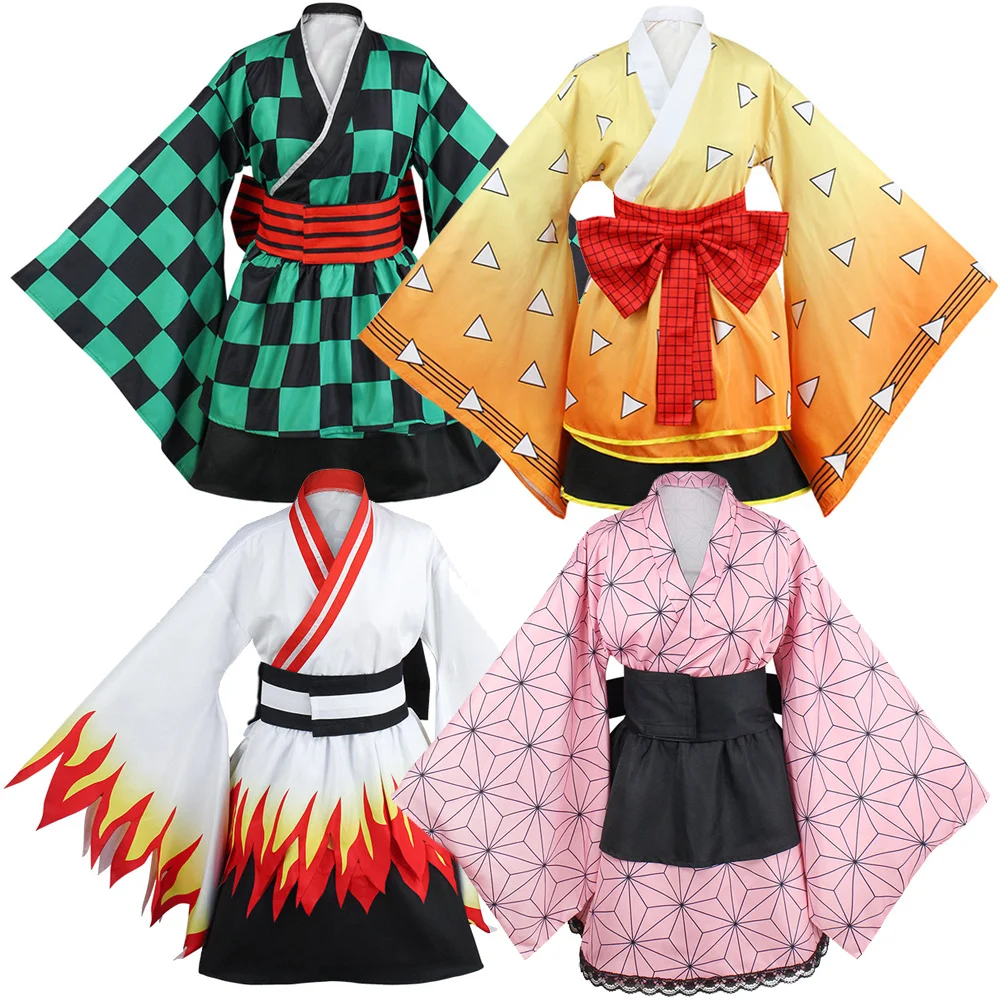 Dienstmädchen-Kleid Kimono-Kostüm Tanjiro Zenitsu Rengoku Nezuko Cosplay-Kostüm Anime-Outfit