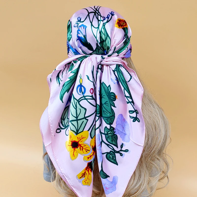 2023 Luxury Sunscreen Silk Hijab Women New 90X90CM Beach Scarves Fashion The Four Seasons Shawls Popular Design Square Headscarf