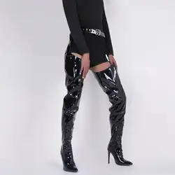 Women Men's Sexy Belt Stretch Patent Over The Knee Boots High Heels Shoes Thigh High Stiletto Night Club Bar Wide Boots Big Sale