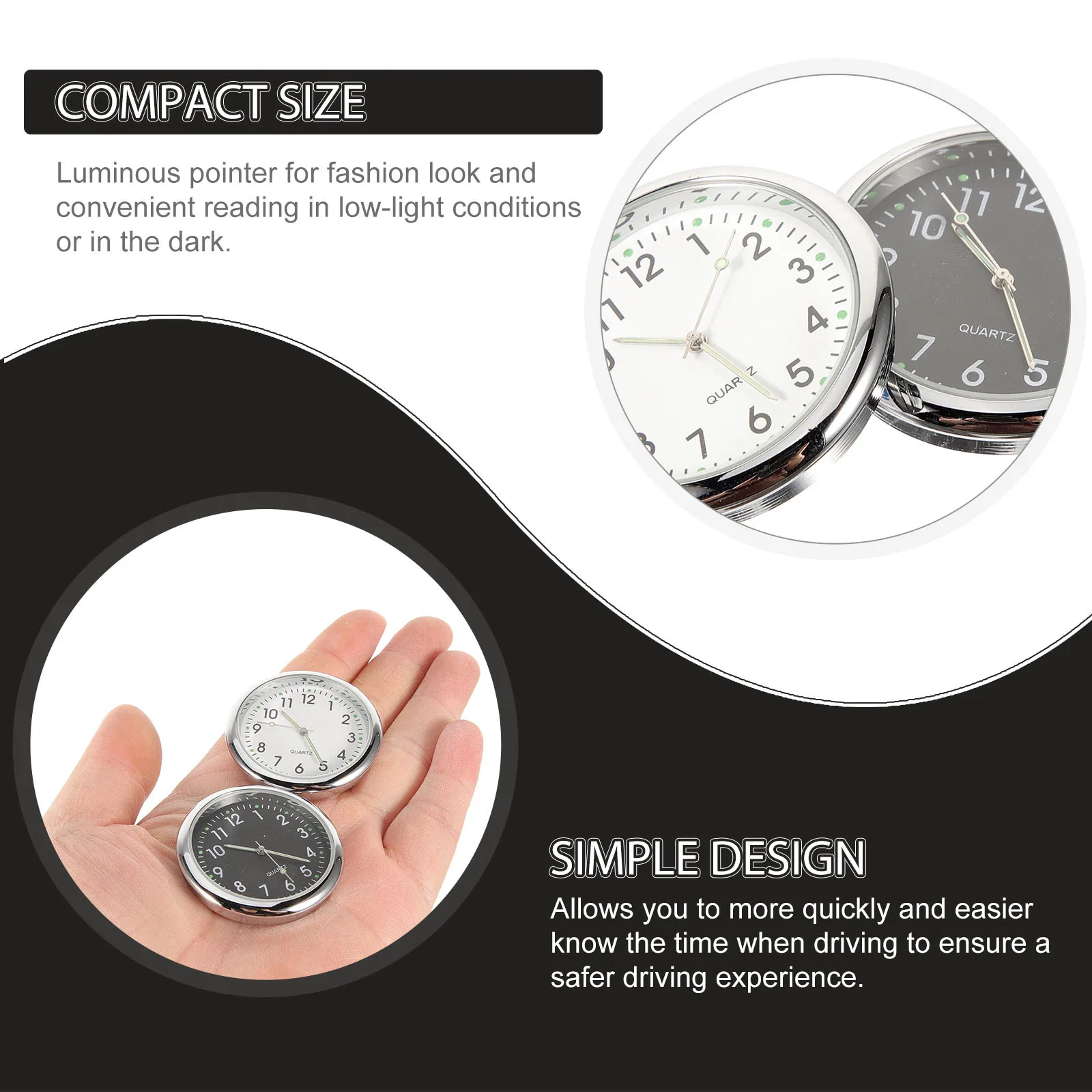 

2pcs Fluorescent Sticker Clock For Car Dashboard Luminous Pointer Easy Install Dash Clock Auto Interior Safe Driving