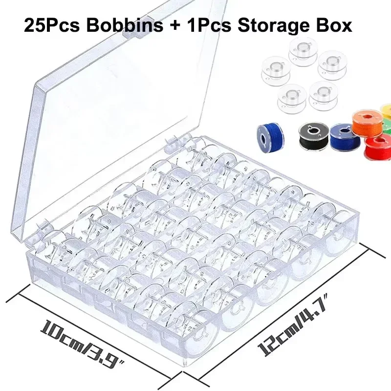 

25Pcs Clear Sewing Machine Bobbins Spools Empty Bobbins Spools Plastic Storage Box For Home Sewing Accessories Tools