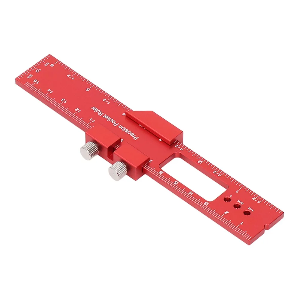 6 Inch Woodworking Ruler Clear Scales Red Adjustable Sliding Stop Ruler Aluminum Alloy T Type Scribing Ruler