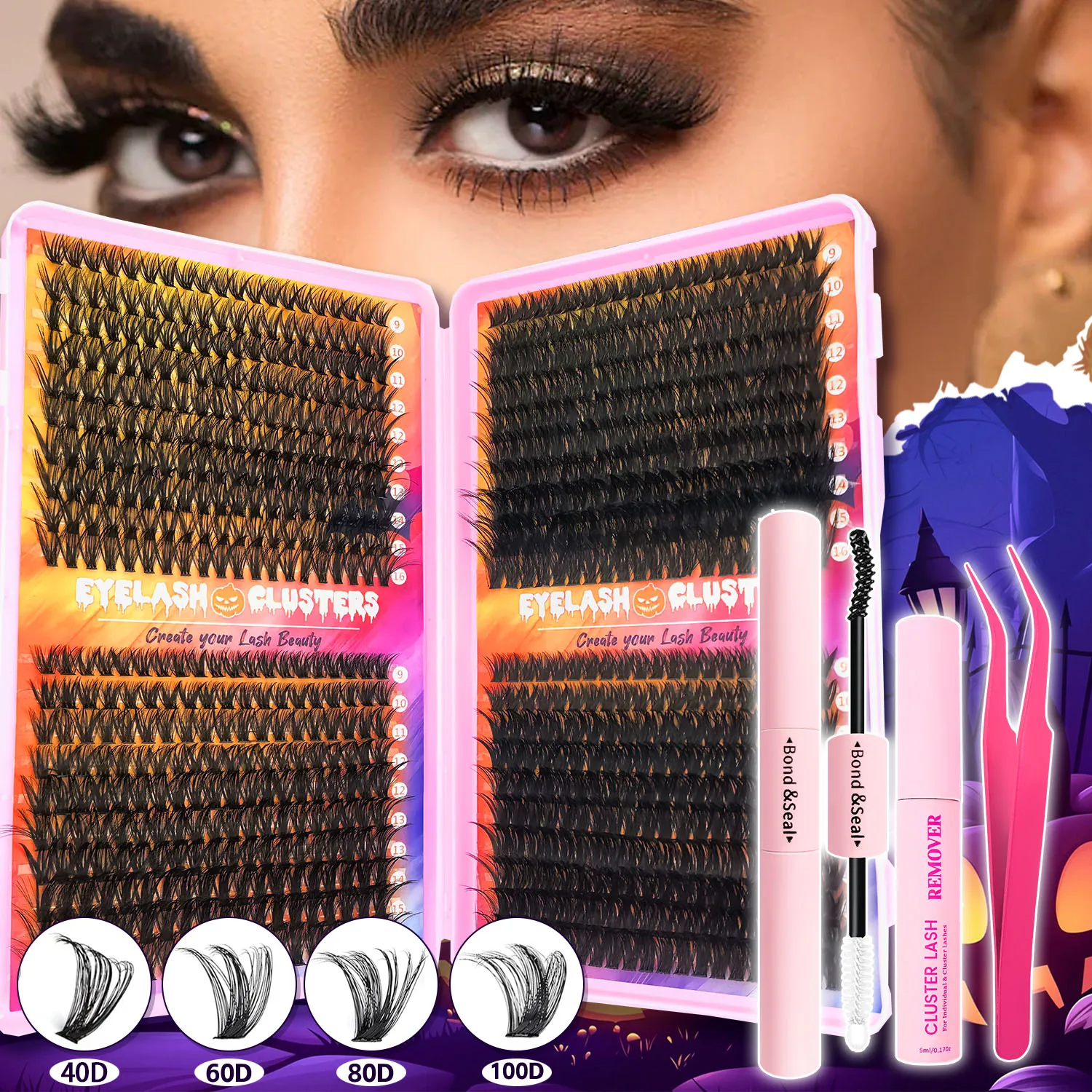 Eyelash Extension Kit, 1 Box Black Individual False Eyelashes with Eyelash Bond Glue & Remover & Tweezers for Eye Make-up