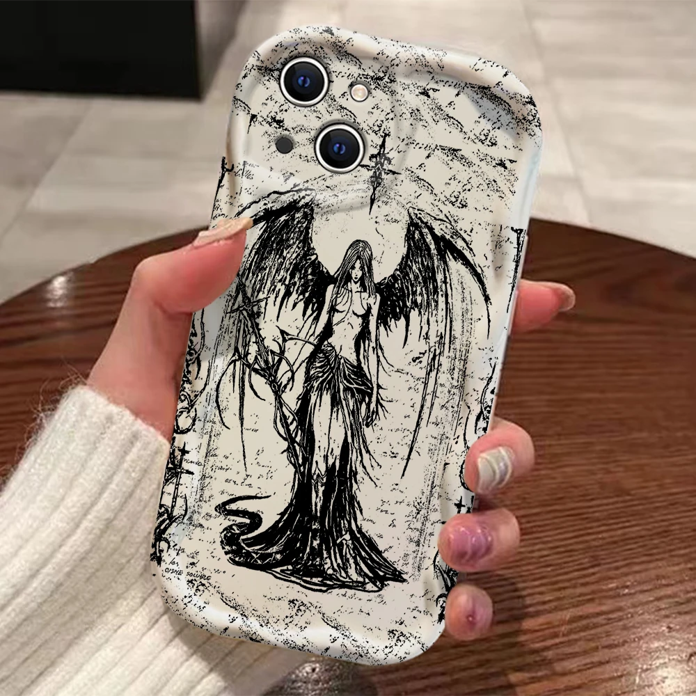 Luxury Black Angel Death Demon 3D Wave Case For Xiaomi Mi 14 12 12T Lite Poco F6 M6 X6 X5 X4 F4 X3 M3 Pro 4G 5G Silicone Cover