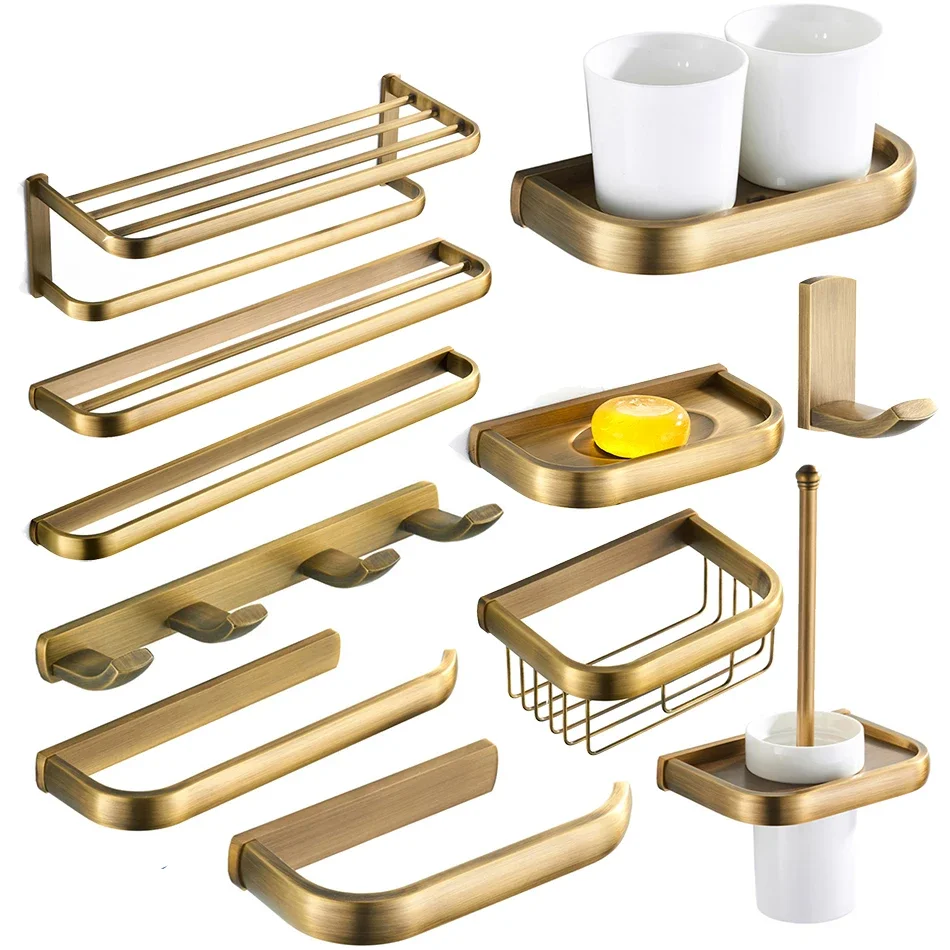 

Bronze Bathroom Accessories Hardware Set Antique Brass Bath Towel Shelf WC Brush Holder Paper Roll Basket Towel Ring Coat Hooks