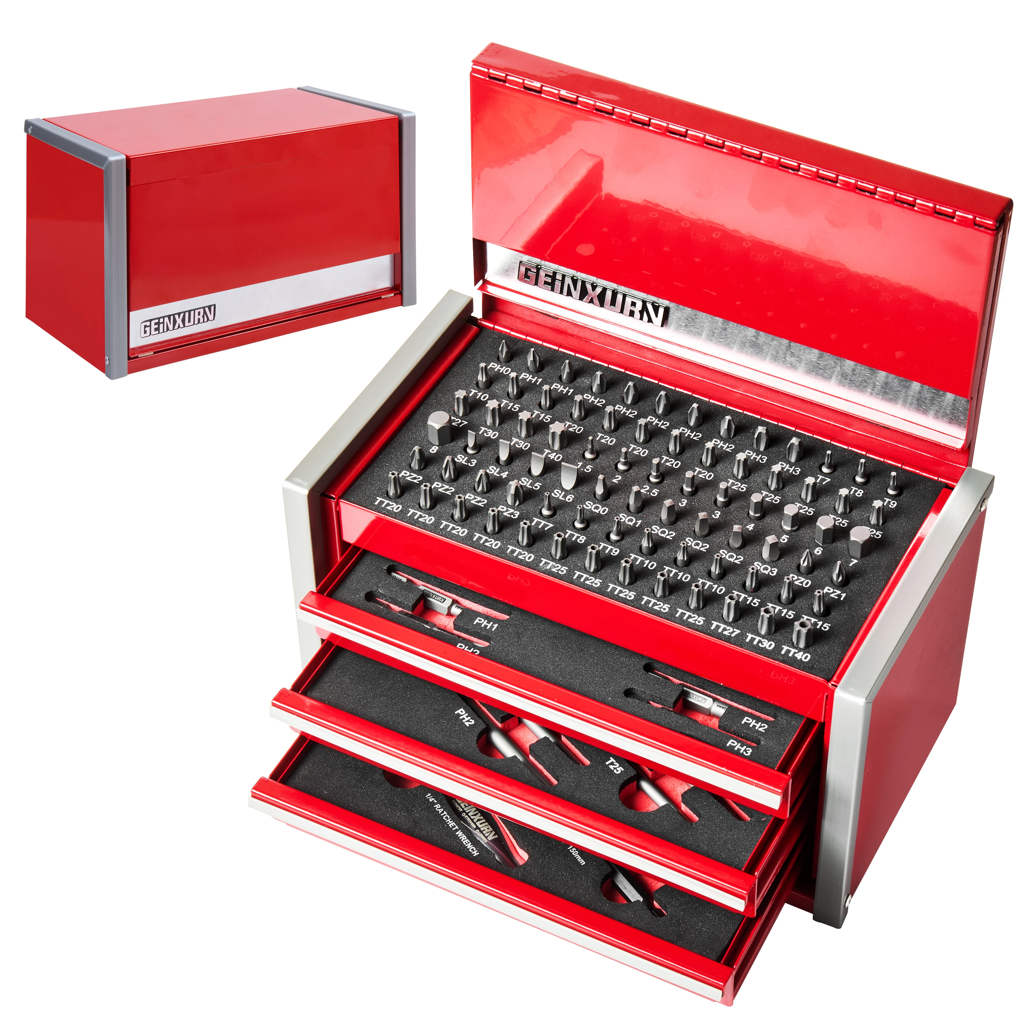 GGeinxurn 100PCS Basic Screwdriver Bit Tool Kit (Red), With Fixed‑Edge & Impact Driver Bits, 3