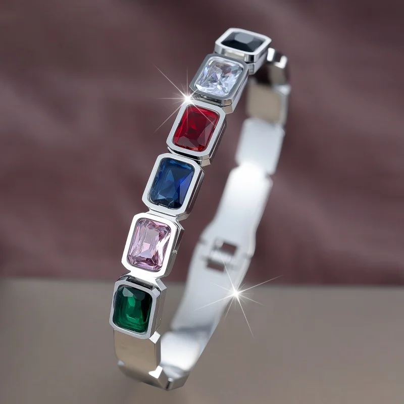 2026 New Trendy Ins Style Simple and Timeless High-end Stainless Steel Color Preservation Inlaid Zirconium Personalized Bracelet