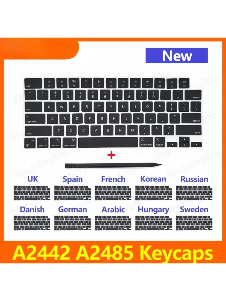 Neue Ersatz-Tastenkappen US UK Spanien Französisch Russisch für Macbook Pro 14" 16" A2485 A2442 Tastatur Schlussjahr 2021