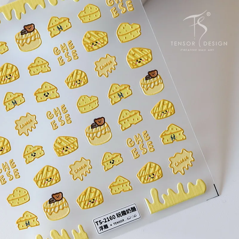 1 Sheet 5D Realistic Relief Play With Funny Yellow Butter Cheese Block Adhesive Nail Art Stickers Decals Manicure Charms