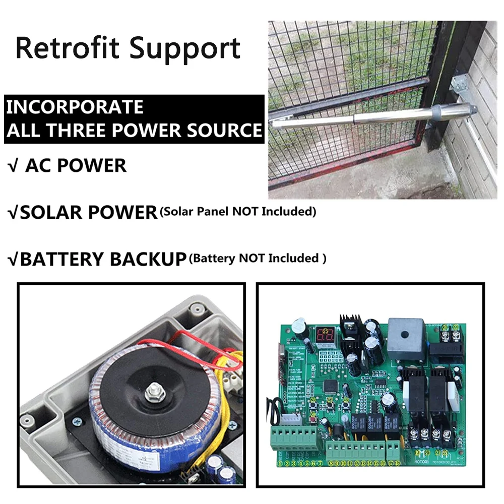 Automatic (660lb) Single Swing Automatic Gate Opener Kit Suitable for Opening Gates /Gate Motor Solar Powered Optional