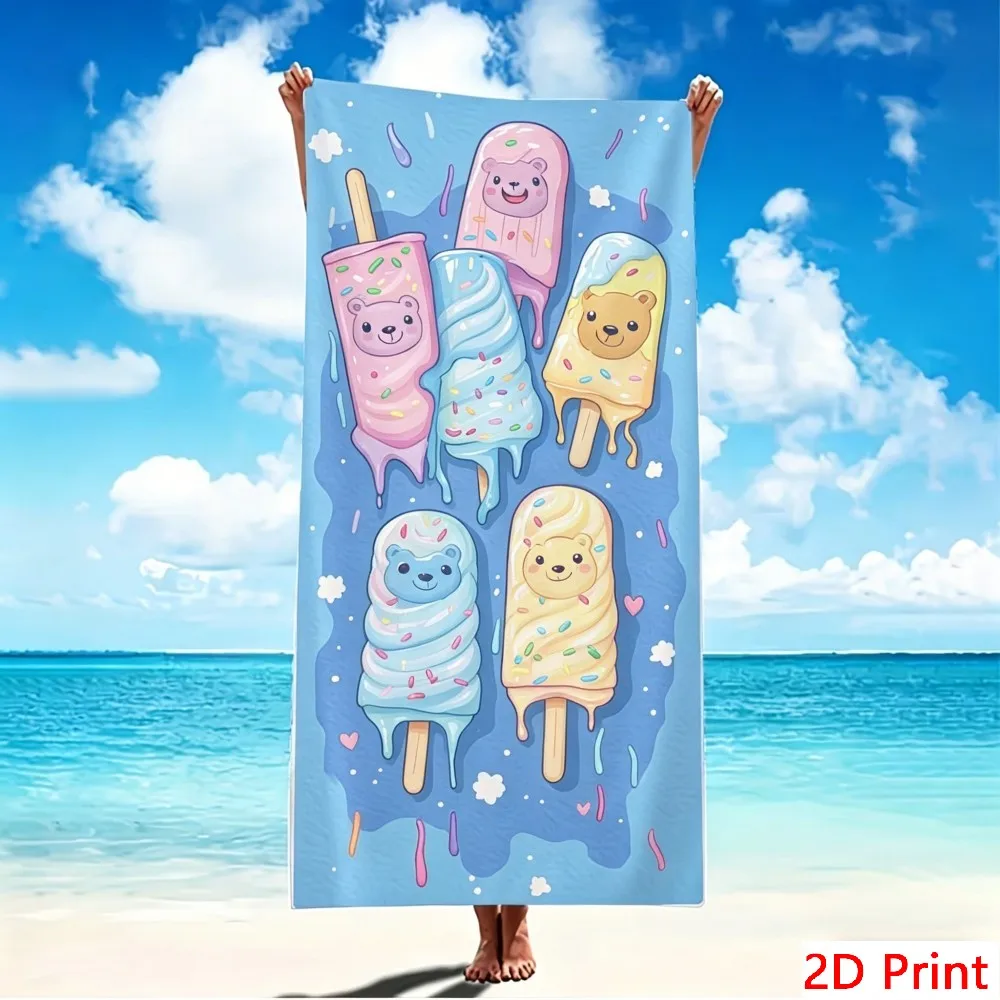 Cute Ice Cream Bear Beach Towel Cartoon Popsicle Bath Towels Kawaii Summer Pool Blanket Large Sand Free Travel Towels for Kids