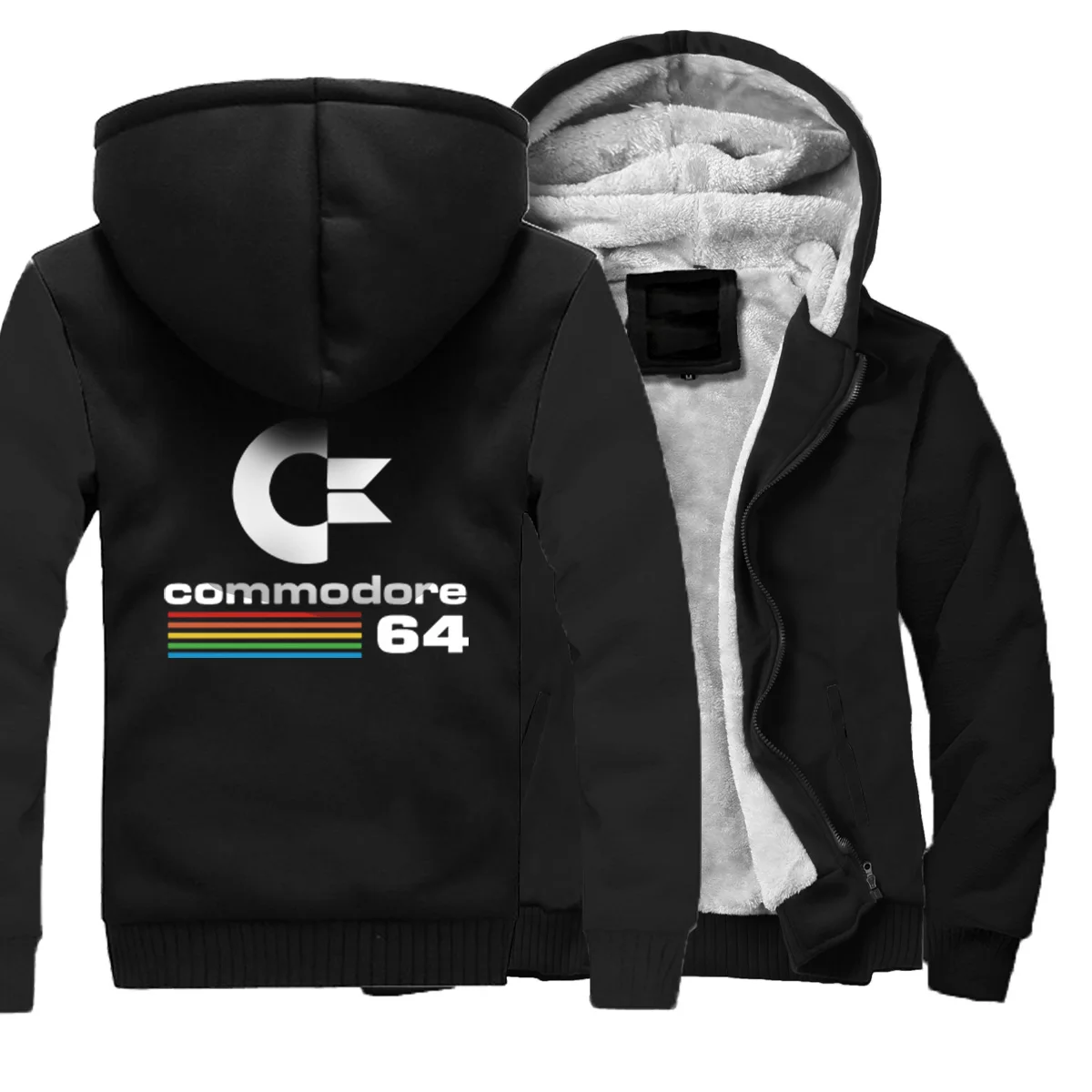 Commodore 64 Printed Mens Winter Fleece Thicken Hoodies C64 SID Amiga Retro 8-bit Coat Mens Hot Sale Streetwear Hoody Sweatshirt