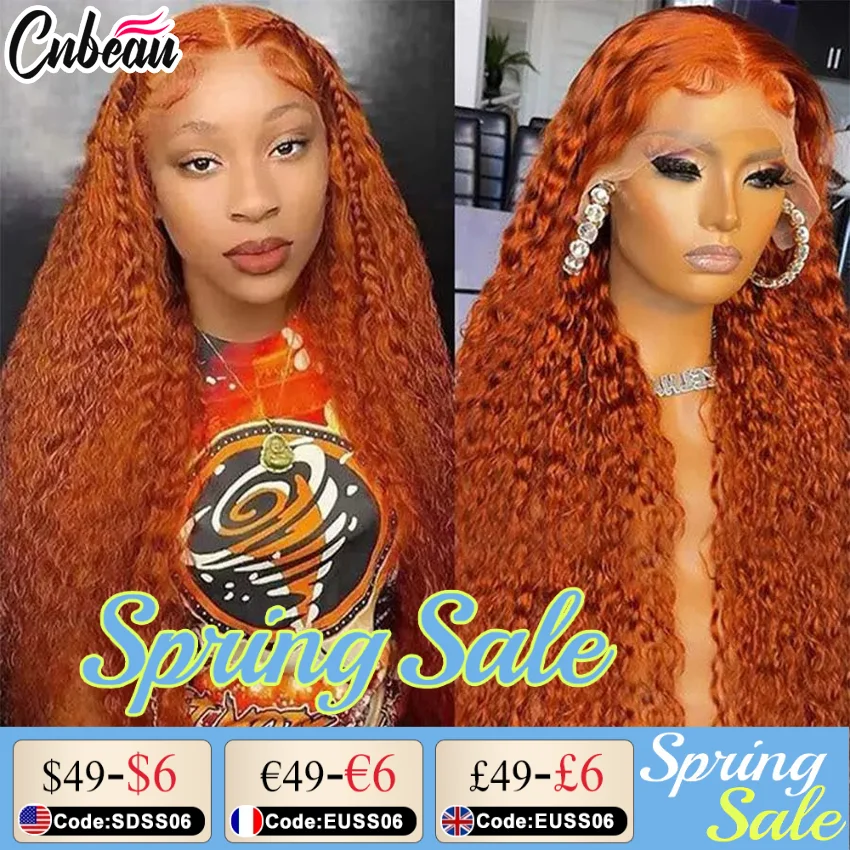 13x4 Orange Ginger Lace Front Wig 13x6 HD Lace Front Human Hair Wig Curly Human Hair Wigs For Women 30Inch Deep Wave Frontal Wig