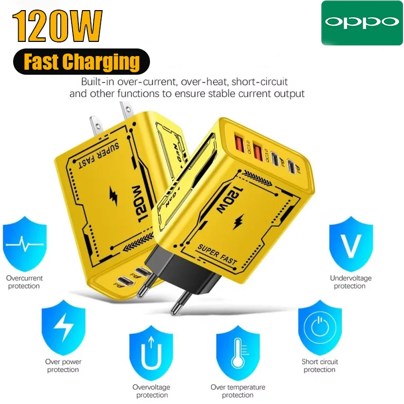 

OPPO 120 Вт Многопортовое сверхбыстрая зарядка Type-C GaN Зарядное устройство для телефона USB-C QC 3.0 Адаптер зарядного устройства для телефона для iPhone Android