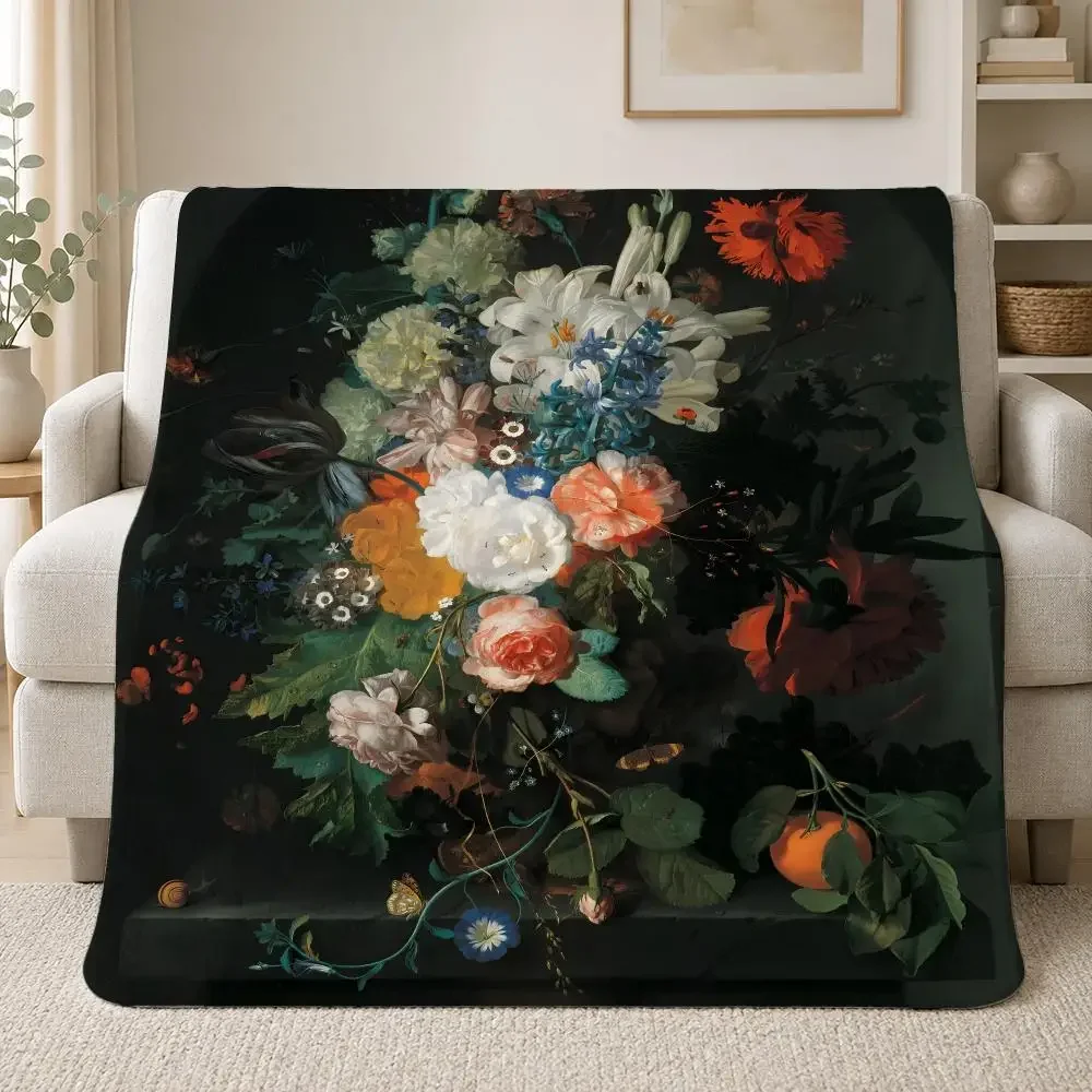 Dutch Painter Jan van Huysum Throw Soft Plush Flannel Throw Blanket Sofa Bed Travel Home Decor