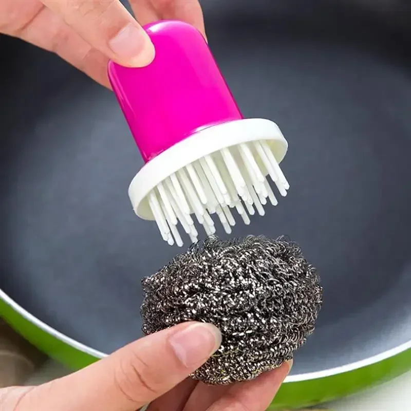 Kitchen Stainless Steel Wire Ball With Handle Clean Brush For Dish Bowl Pan Clean Metal Scrubber Ball Household Cleaning Tools