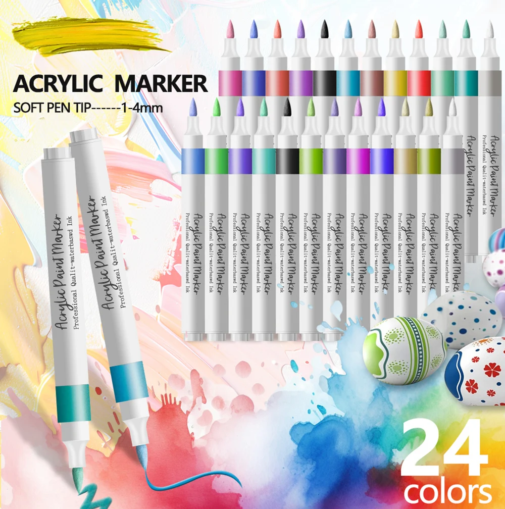 12/24 Farben Acryl-Markierungsstift mit weichem Kopf und verschiedenen Farben, Farbkunst-Graffiti-Stift, wasserfest, undurchsichtig, wasserbasiert mit weichem Kopf – Detail 6