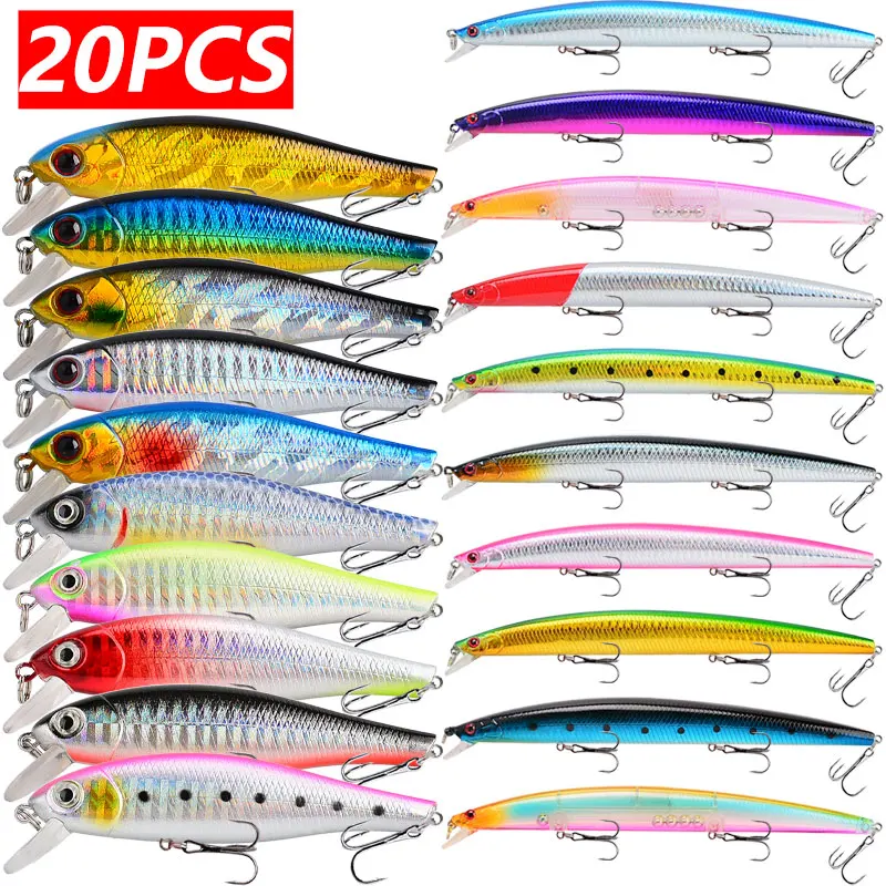 20pcs/lot Fishing Lure Minnow 3.54inch/0.32oz 7.28inch/0.79oz Realistic Fish Design with Sharp Hooks Enhance Your Catch Rate