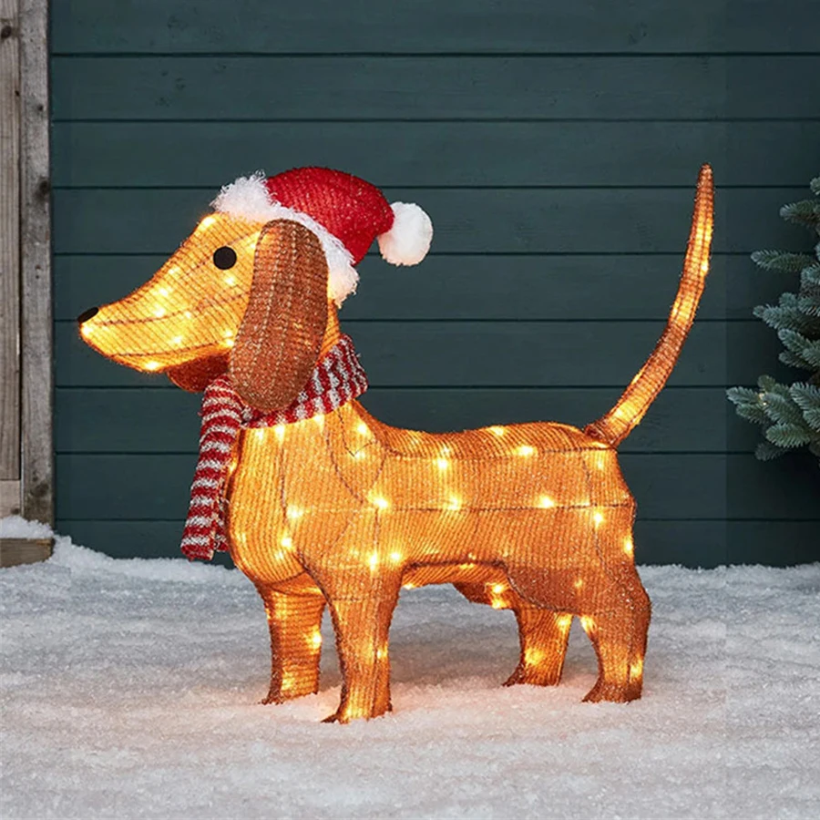 Thrisdar Christmas Lighted Dachshund Wiener Dog Christmas Tinsel Wiener Dog Christmas Holiday Cat Owl Christmas Eve Night Decor