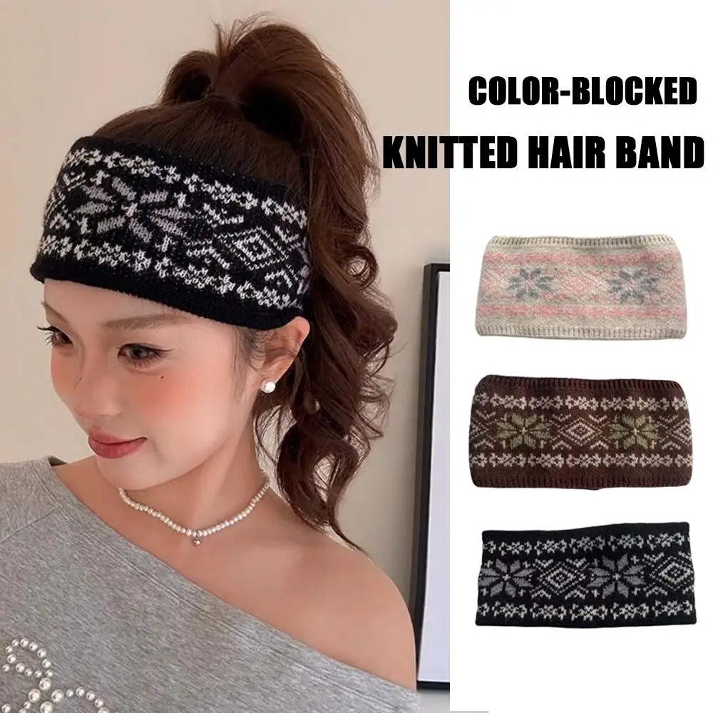 

French Jacquard Knitted Headband Thicken Warm Hair Band Autumn And Winter Hair Bands Warm Ear-Protecting Hair Tie Women Headwrap