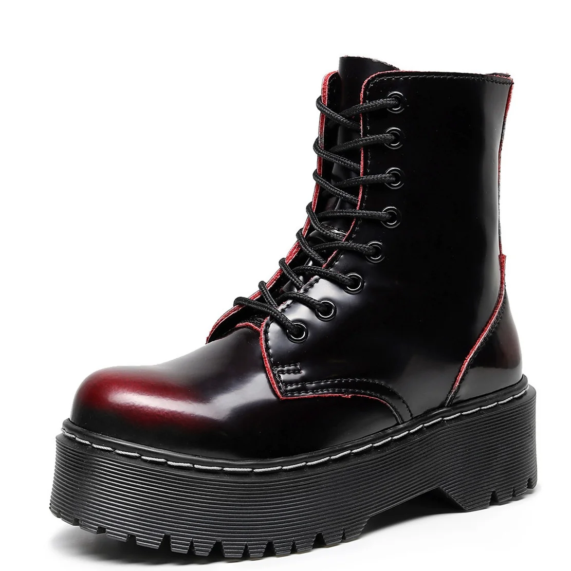 

Genuine Leather Platform Boots Women Shoes Large Size35-45 Black Leather Ankle Boots Punk Shoes Thick Bottom Motorcycle Boots
