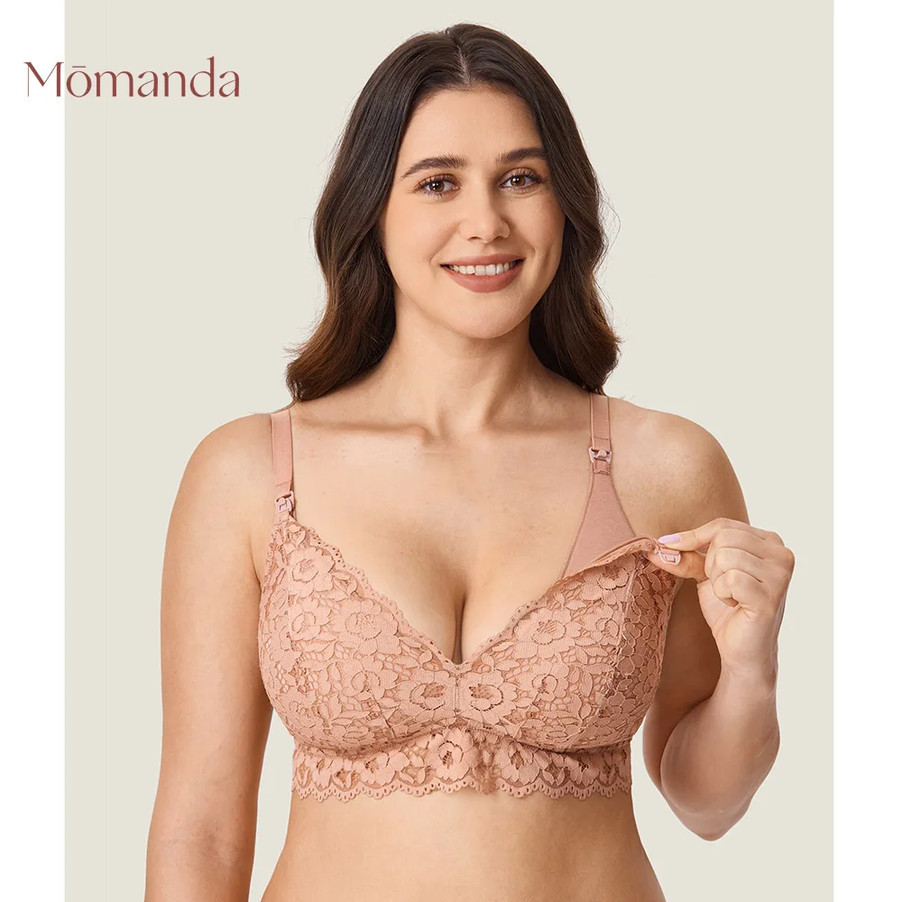 MOMANDA Lace More Support Maternity Nursing Bra Breastfeeding Wirefree Lightly Padded Lingerie For Pregnant Women Lactation DD E