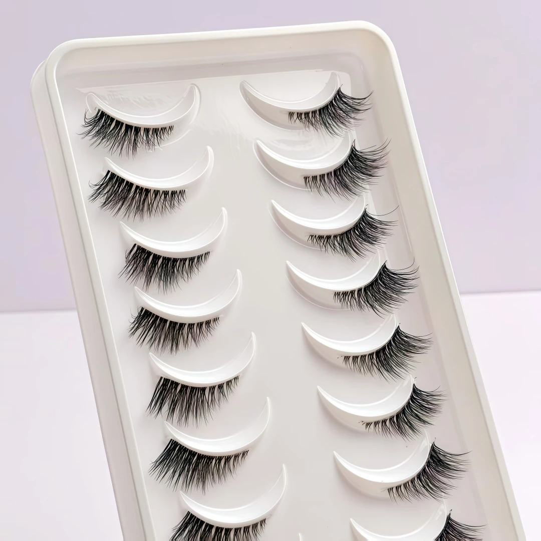 New Arrival Half-Lash False Eyelashes with Clear Band, 10 Pairs Pack, Euro-American Style Outer Corner Lengthened Half-Eye Natur