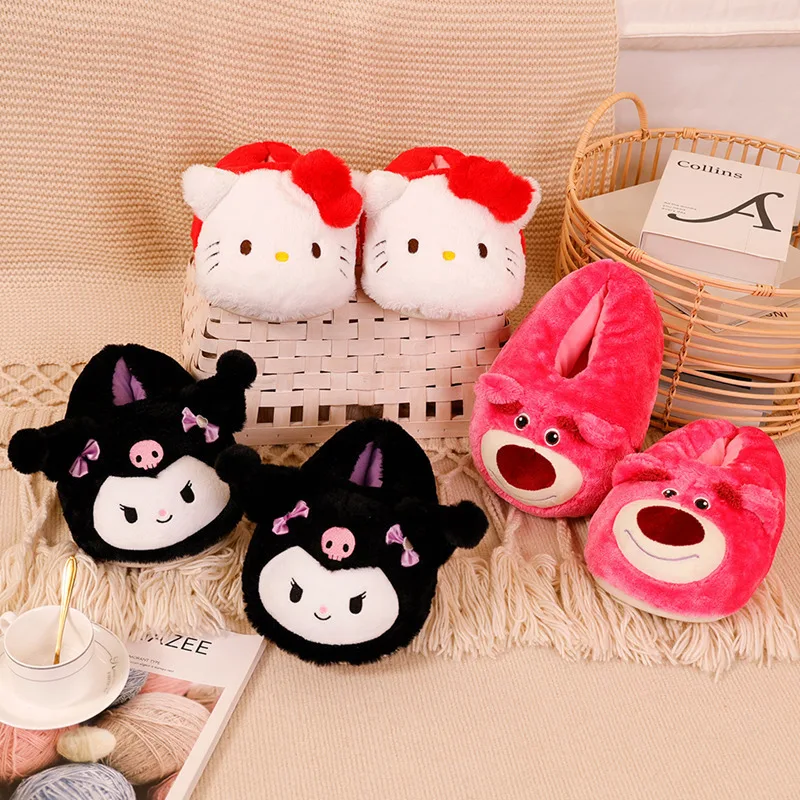 Cartoon Sanrioed Kuromi Hello Kitty Y2K Pantofole di peluche Donna Melody Cinnamoroll Anime Kawaii Inverno Casa Scarpe di cotone Ragazza morbida