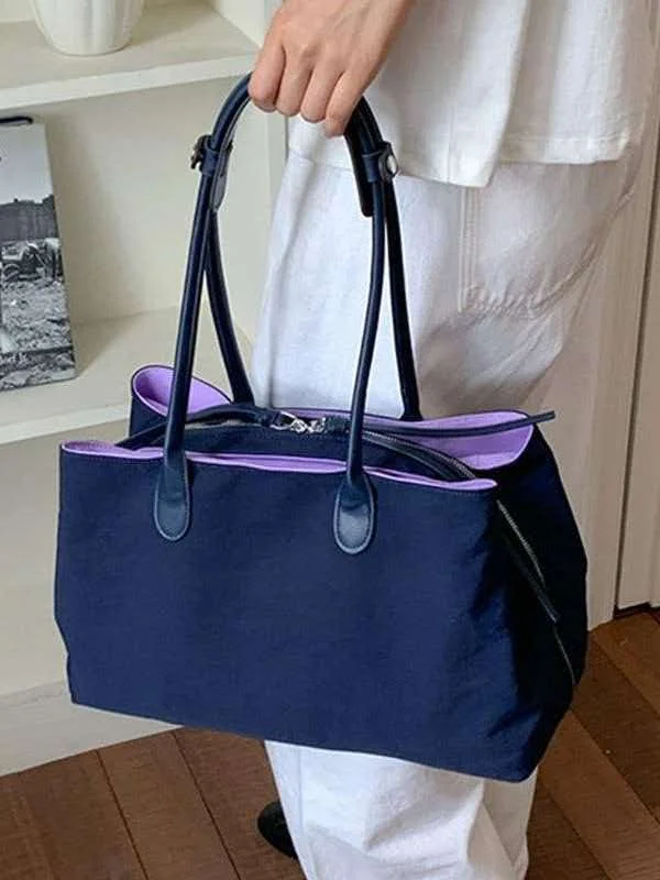 Casual minimalist large capacity nylon cloth bag for women, lightweight commuting shoulder bag, hand-held tote bag