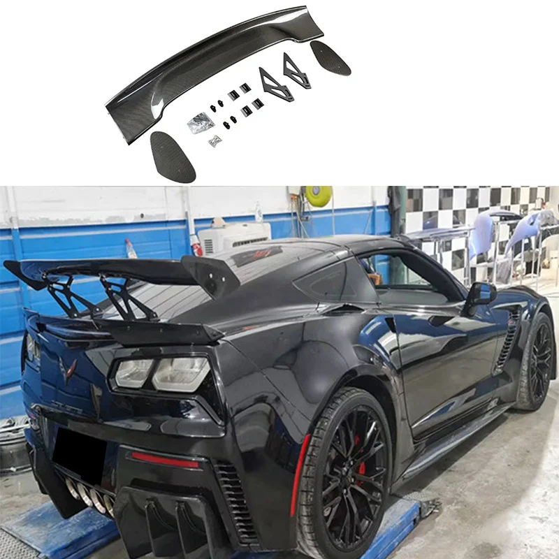 

For Chevrolet Corvette C7 C8 Z06 2014-2023 GT Style FRP/Real Carbon Fiber Spoiler CORVETTE with Brackets Rear Tailgate Spoiler