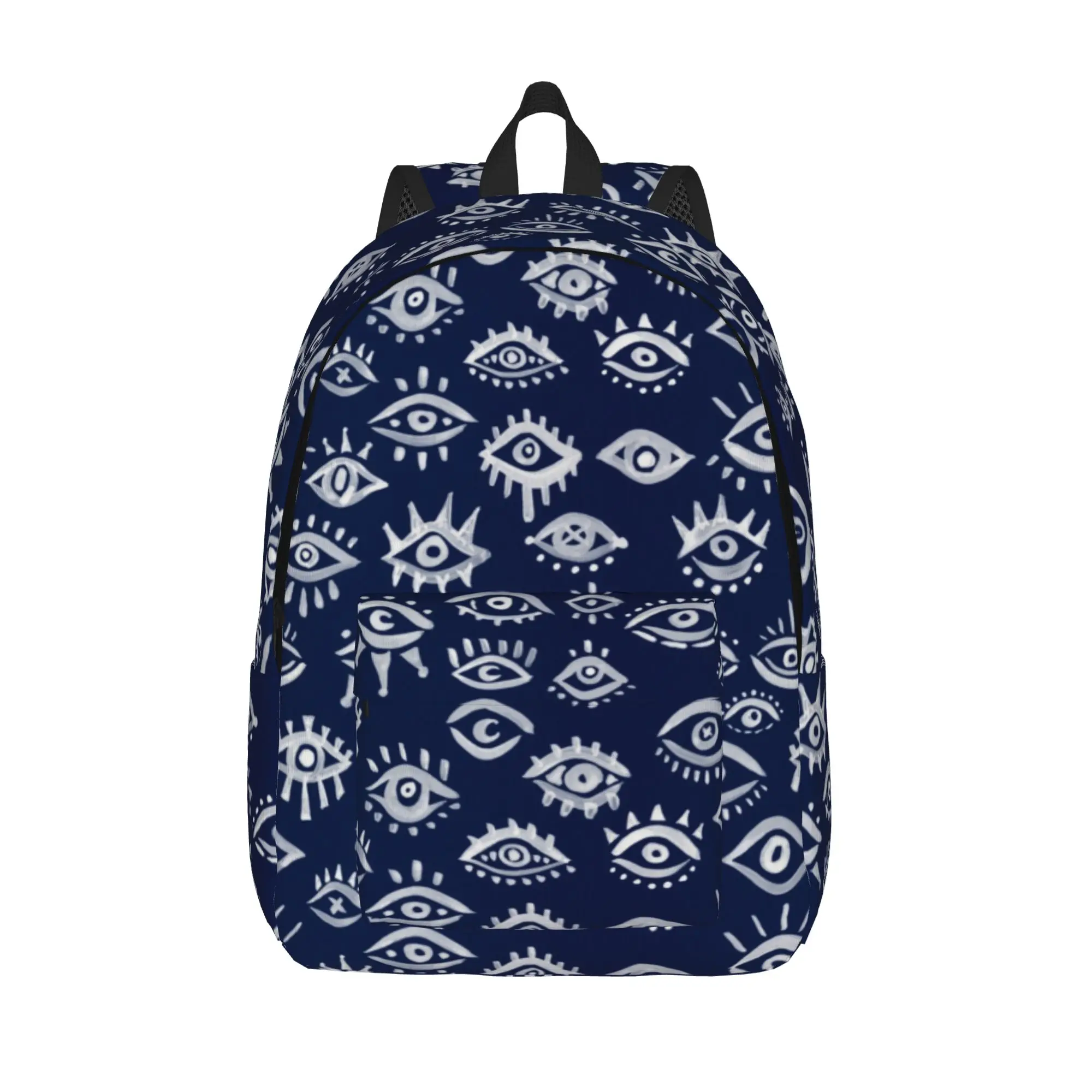 Mystic Eyes Backpack Casual Student Hiking Daypack Evil Eye Blue Nazar Amulet Pattern Boho College Shoulder Bag with Pocket