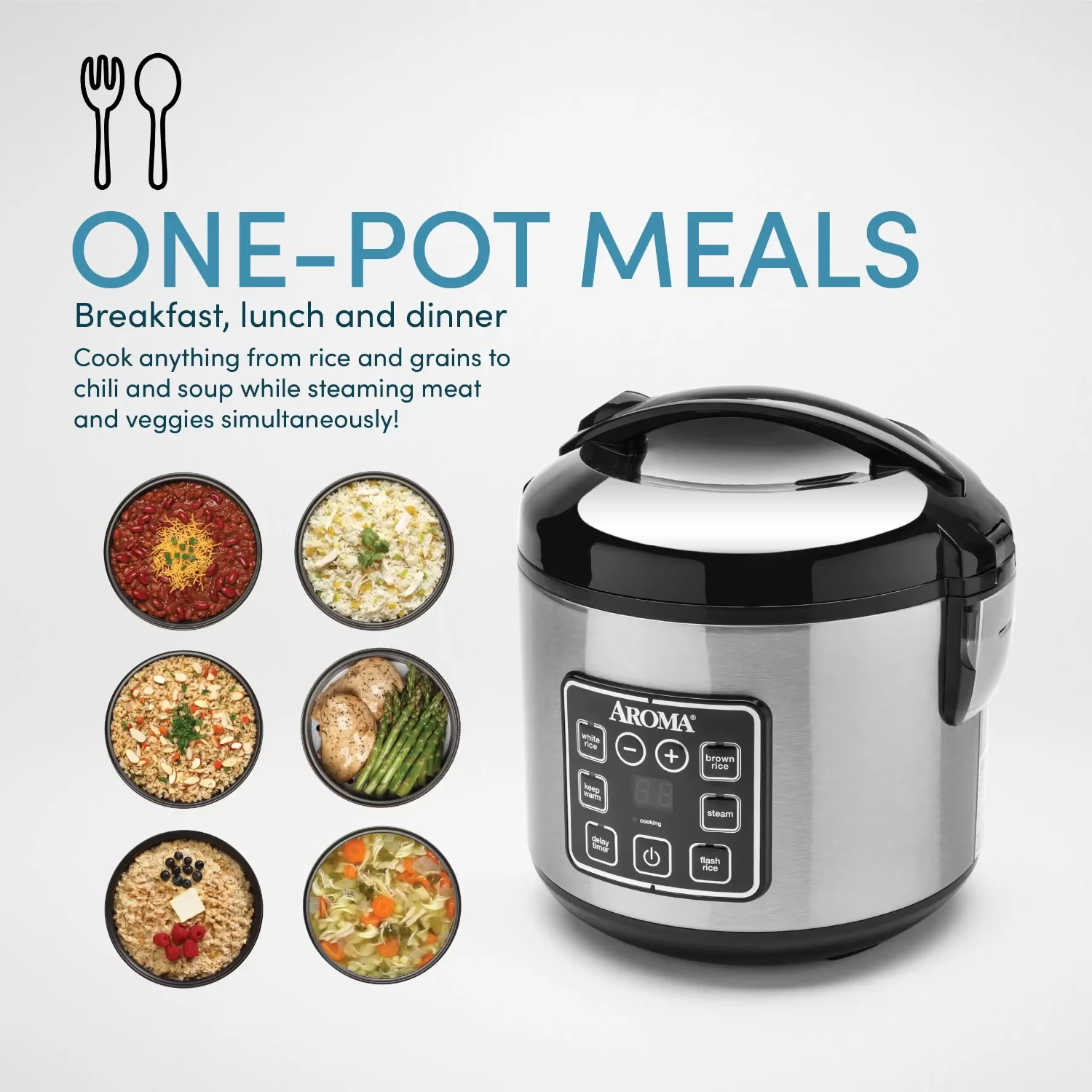 8-Cup (Cooked) Rice & Grain Cooker, Steamer,  Bonded Granited Coating