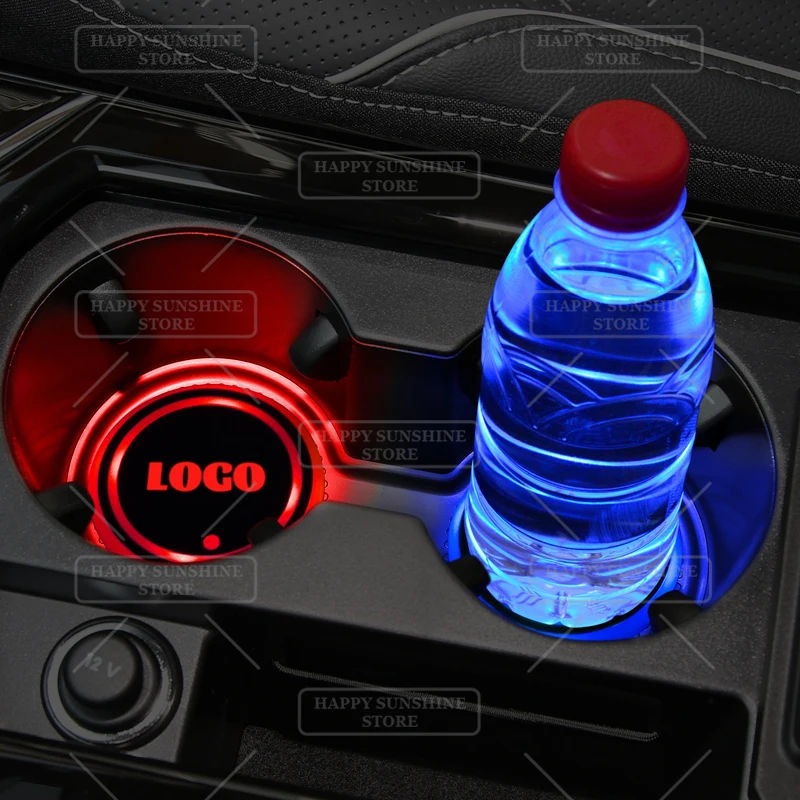7 Colorful LED For Lancia Ypsilon Musa Kappa Delta Lybra Logo Car Water Cup Mat Drink Holder Coaster Light Decorative Accessorie