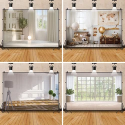 Laeacco House Window Mural Wooden Wall Floor Curtain Baby Child Interior Photo Background Photography Backdrops For Photo Studio