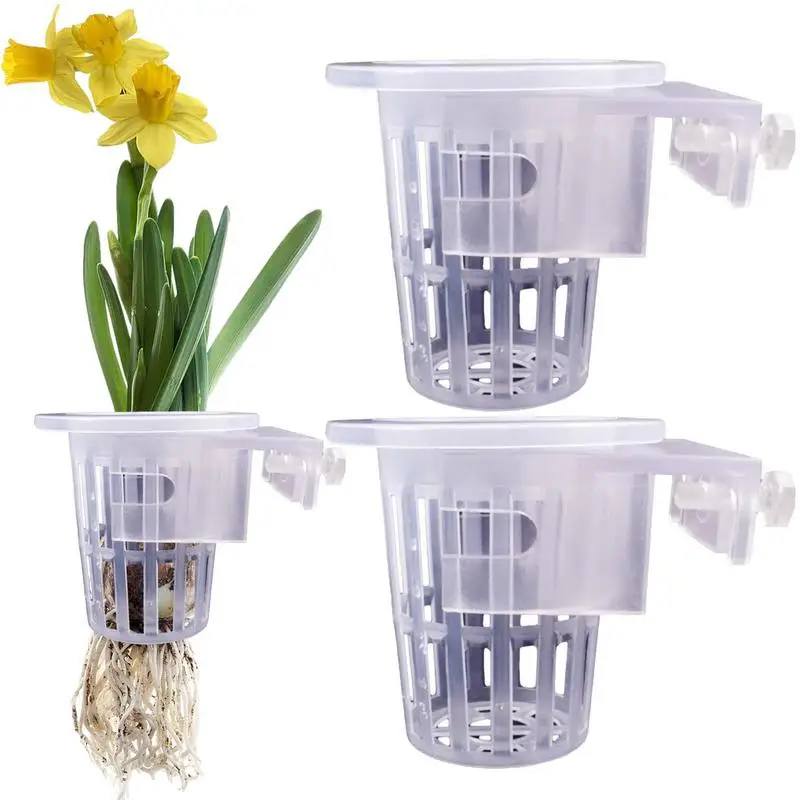 Taza para plantas de acuario, soporte para plantas acuáticas de 2 piezas con agujeros, maceta transparente para pecera