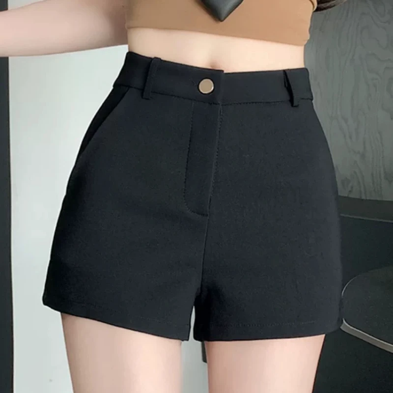 High Waist Slim Fit Short Pants for Women Black A-Line Hot Girl Bottoming Casual Trousers Spring Summer Fashion 2026