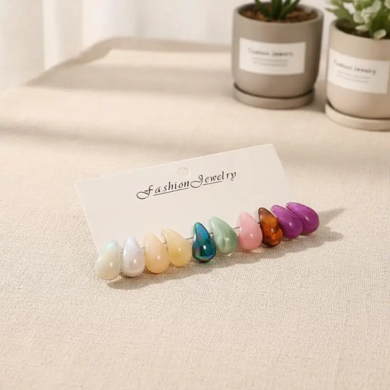 Fashionable Colorful Water Droplet Earring Set With Versatile Temperament, Suitable For Women To Wear At Daily Commuting Partie