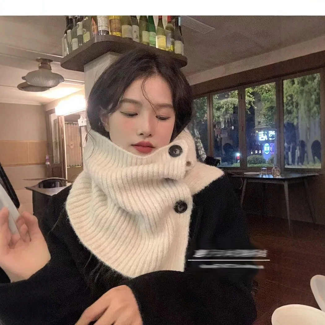 Lenço de inverno feminino versátil e de alta qualidade botão quente pescoço cinta para meninas pescoço-proteção cachecol moda pescoço proteção