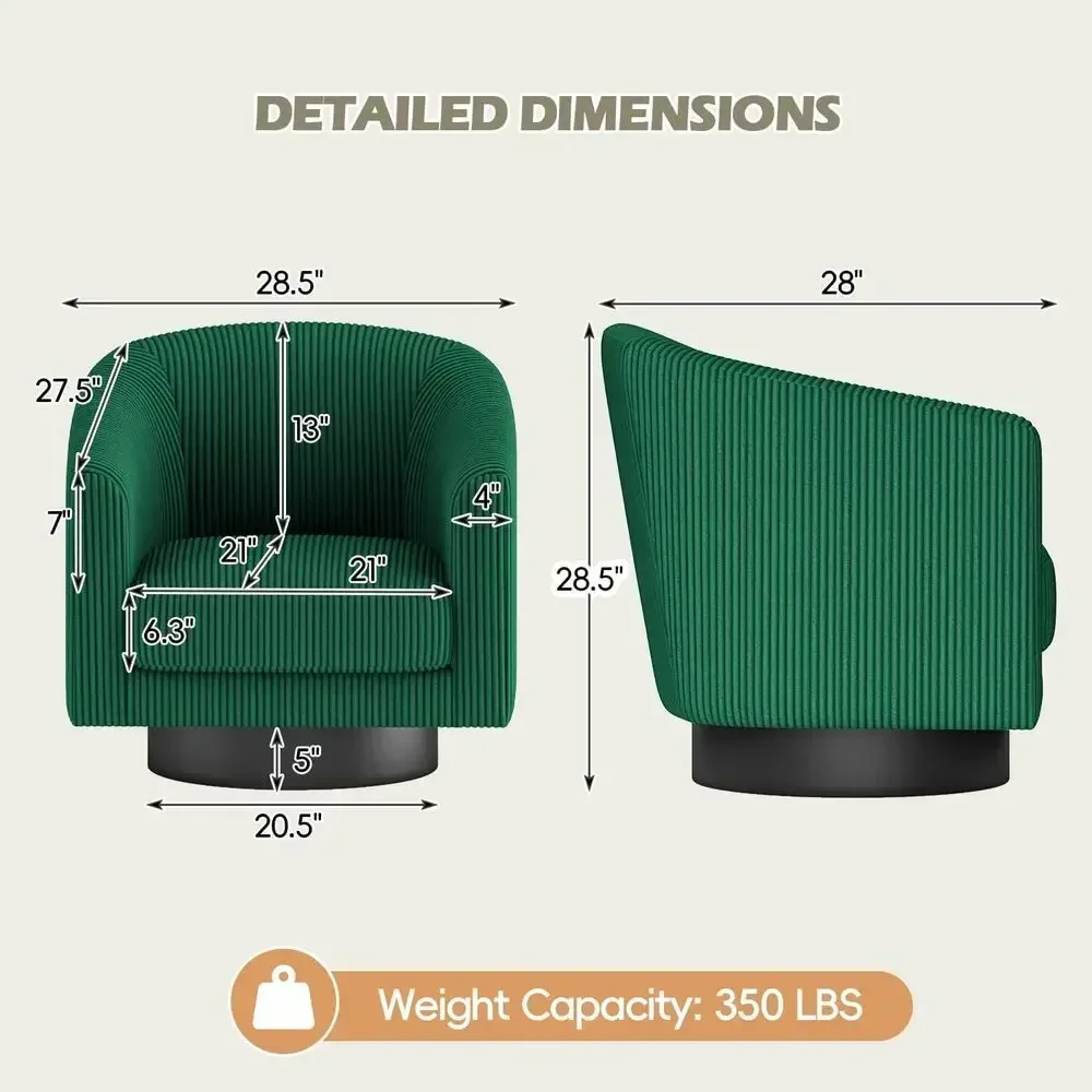 Pair of 360° Swivel Bucket Chairs, Corduroy and Boucle Fabric, Ideal for Living Room or Bedroom, Green