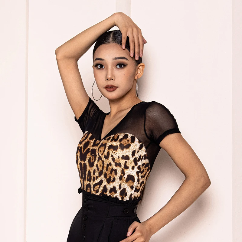 

Mesh Sleeved Ballroom Dance Top Women Latin Dancing Tops Adults Modern Dance Top Stage Performance Practice Clothing DWY9268