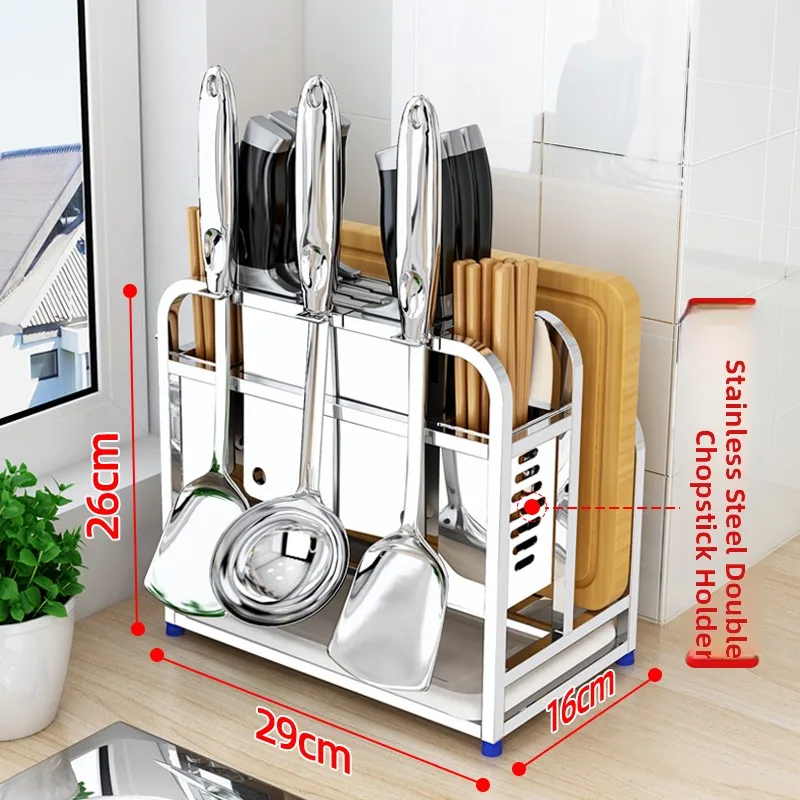 

Stainless Steel Simple Multi-Function Knife Board Rack Combination Chopsticks Knife Storage Rack Kitchen Utensil Organizer