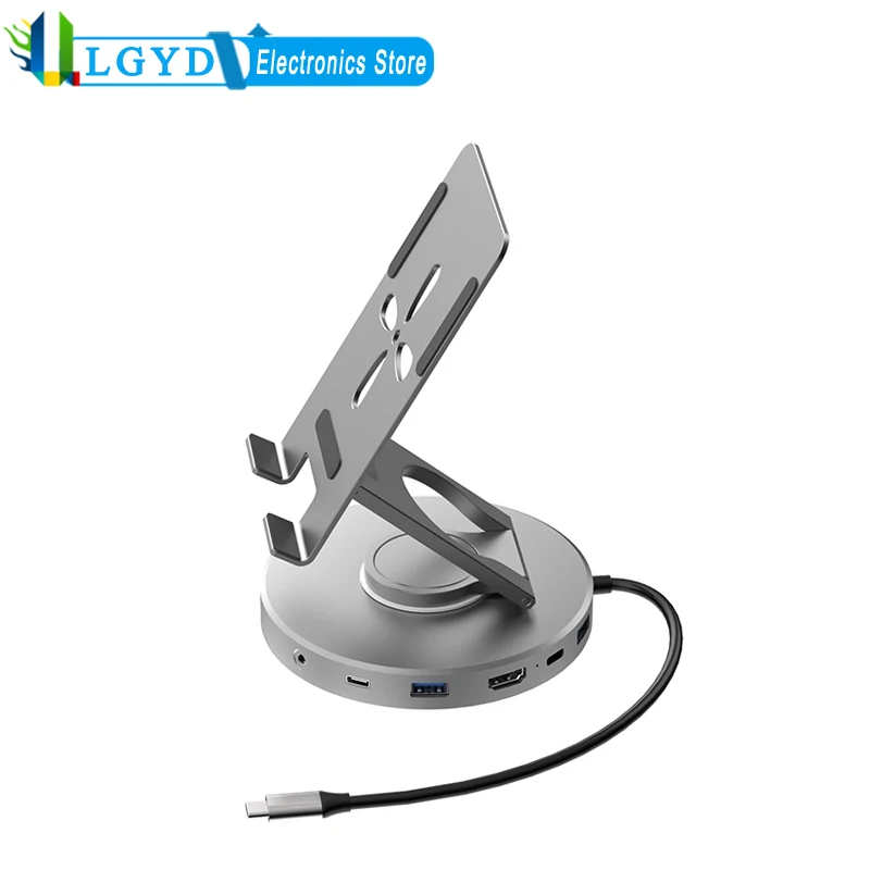 V269 Universal Phone Desktop Holder with Type-C PD 100W Fast Charging USB HUB Expansion Dock 4K/60Hz HDMI Dongle Docking Station