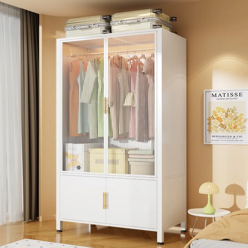 Wardrobe Bedroom Home Rental Room Dust-proof with door Iron metal cloakroom rack Baby wardrobe storage cabinet
