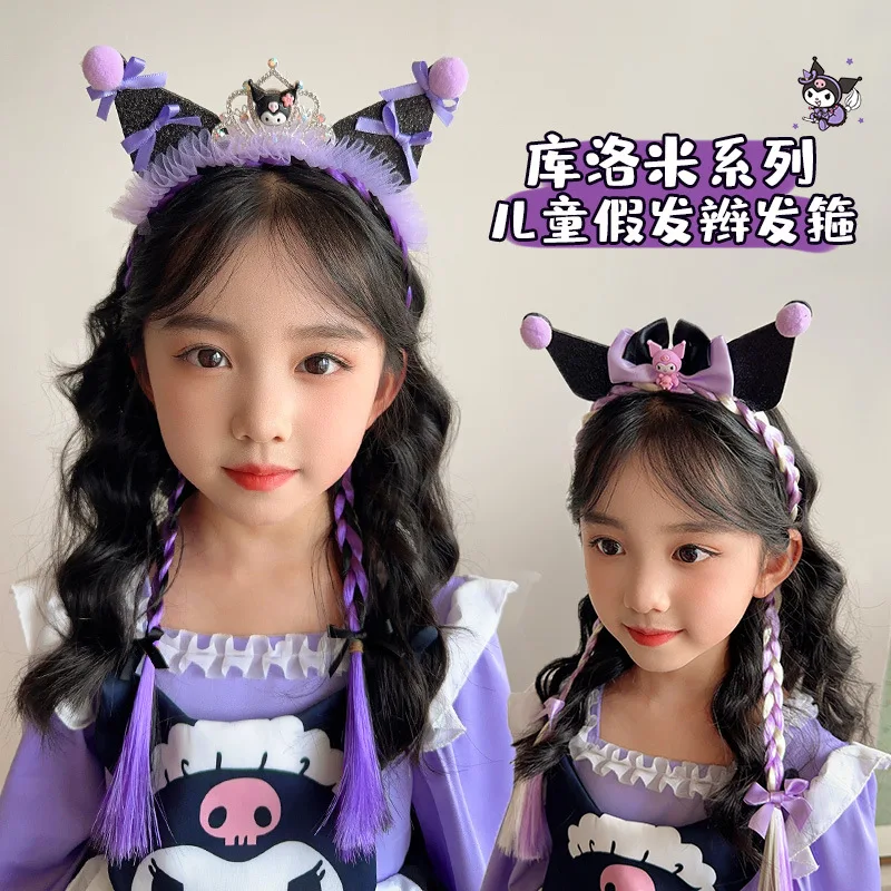 

Girls Sanrio Hair Accessories Black Purple Kuromi Wig Hair Bands Princess Crown Flutter Hair Accessories