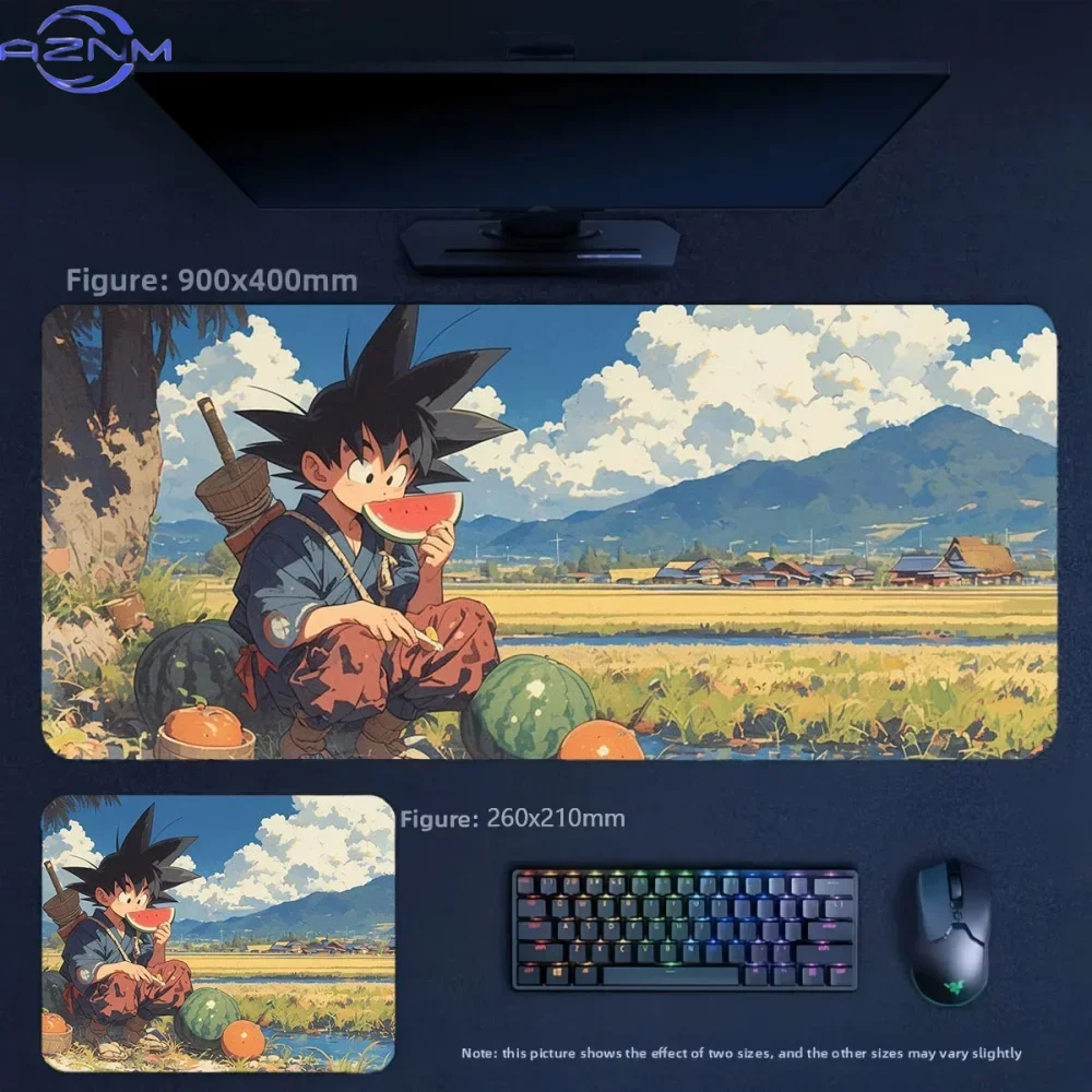 Anime Dragon Ball Kid Goku Eating Watermelon Countryside Scenery Large Mousepad Rubber Non-Slip Gaming Desk Mat Keyboard Pad for